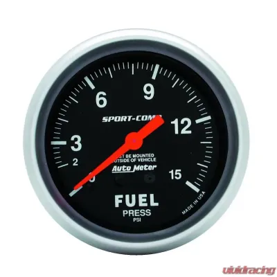 AutoMeter GAUGE; FUEL PRESSURE; 2 5/8in.; 15PSI; MECHANICAL; SPORT-COMP - 3411