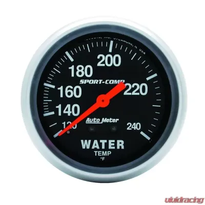 AutoMeter GAUGE; WATER TEMP; 2 5/8in.; 120-240deg.F; MECHANICAL; 12FT.; SPORT-COMP - 3433