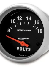 AutoMeter GAUGE; VOLTMETER; 2 5/8in.; 18V; ELECTRIC; SPORT-COMP                                     - 3592 - Image 2