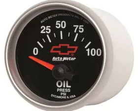 AutoMeter GAUGE; OIL PRESSURE; 2 1/16in.; 100PSI; ELECTRIC; CHEVY RED BOWTIE; BLACK