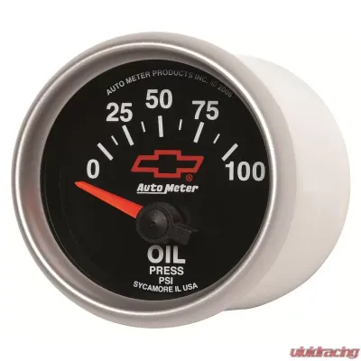 AutoMeter GAUGE; OIL PRESSURE; 2 1/16in.; 100PSI; ELECTRIC; CHEVY RED BOWTIE; BLACK - 3627-00406