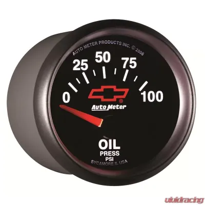 AutoMeter GAUGE; OIL PRESSURE; 2 1/16in.; 100PSI; ELECTRIC; CHEVY RED BOWTIE; BLACK - 3627-00406