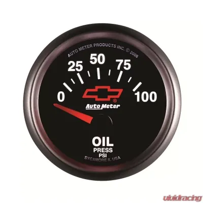 AutoMeter GAUGE; OIL PRESSURE; 2 1/16in.; 100PSI; ELECTRIC; CHEVY RED BOWTIE; BLACK - 3627-00406