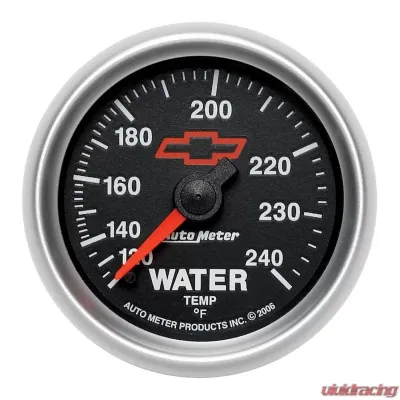 AutoMeter GAUGE; WATER TEMP; 2 1/16in.; 120-240deg.F; MECHANICAL; CHEVY RED BOWTIE; BLACK - 3632-00406