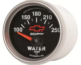 AutoMeter GAUGE; WATER TEMP; 2 1/16in.; 100-250deg.F; ELECTRIC; CHEVY RED BOWTIE; BLACK