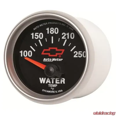 AutoMeter GAUGE; WATER TEMP; 2 1/16in.; 100-250deg.F; ELECTRIC; CHEVY RED BOWTIE; BLACK - 3637-00406
