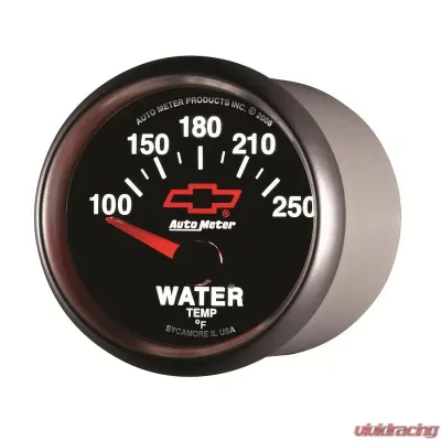 AutoMeter GAUGE; WATER TEMP; 2 1/16in.; 100-250deg.F; ELECTRIC; CHEVY RED BOWTIE; BLACK - 3637-00406