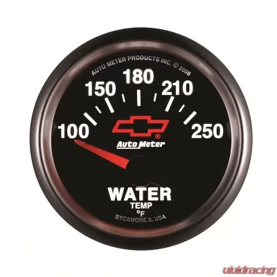AutoMeter GAUGE; WATER TEMP; 2 1/16in.; 100-250deg.F; ELECTRIC; CHEVY RED BOWTIE; BLACK - 3637-00406