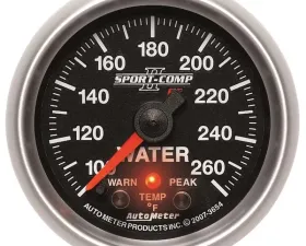 AutoMeter GAUGE; WATER TEMP; 2 1/16in.; 100-260deg.F; STEPPER MOTOR W/PEAK/WRN; SPORT-COMP