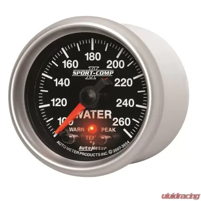 AutoMeter GAUGE; WATER TEMP; 2 1/16in.; 100-260deg.F; STEPPER MOTOR W/PEAK/WRN; SPORT-COMP - 3654