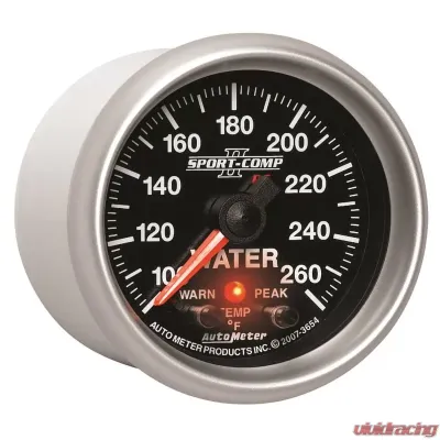 AutoMeter GAUGE; WATER TEMP; 2 1/16in.; 100-260deg.F; STEPPER MOTOR W/PEAK/WRN; SPORT-COMP - 3654