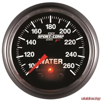AutoMeter GAUGE; WATER TEMP; 2 1/16in.; 100-260deg.F; STEPPER MOTOR W/PEAK/WRN; SPORT-COMP - 3654