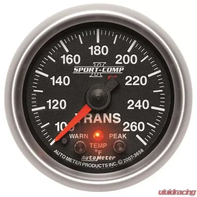 AutoMeter GAUGE; TRANS TEMP; 2 1/16in.; 100-260deg.F; STEPPER MOTOR W/PEAK/WRN; SPORT-COMP - 3658