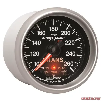 AutoMeter GAUGE; TRANS TEMP; 2 1/16in.; 100-260deg.F; STEPPER MOTOR W/PEAK/WRN; SPORT-COMP - 3658