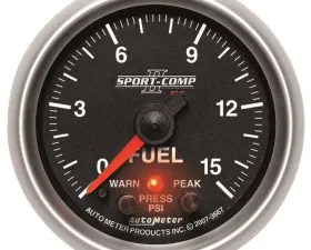 AutoMeter GAUGE; FUEL PRESS; 2 1/16in.; 15PSI; DIGITAL STEPPER MTR W/PK/WRN; SPORT-COMP II