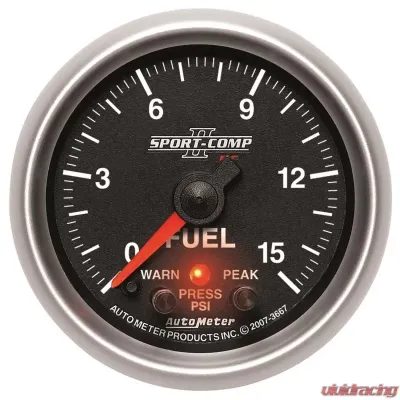 AutoMeter GAUGE; FUEL PRESS; 2 1/16in.; 15PSI; DIGITAL STEPPER MTR W/PK/WRN; SPORT-COMP II - 3667