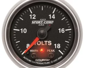 AutoMeter GAUGE; VOLTMETER; 2 1/16in.; 18V; DIGITAL STEPPER MOTOR W/PK/WRN; SPORT-COMP II