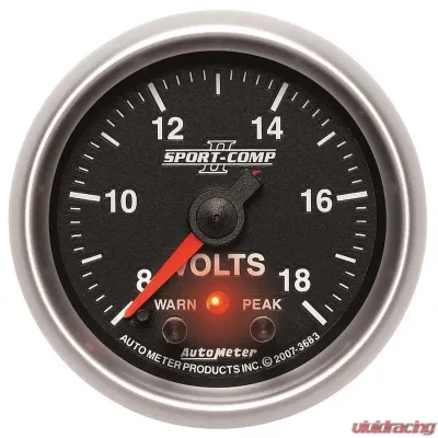 AutoMeter GAUGE; VOLTMETER; 2 1/16in.; 18V; DIGITAL STEPPER MOTOR W/PK/WRN; SPORT-COMP II - 3683