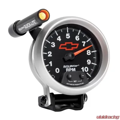AutoMeter GAUGE; TACHOMETER; 3 3/4in.; 10K RPM; PEDESTAL W/EXT. QUICK-LITE; CHEVY RED BOWT - 3690-00406