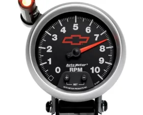 AutoMeter GAUGE; TACHOMETER; 3 3/4in.; 10K RPM; PEDESTAL W/EXT. QUICK-LITE; CHEVY RED BOWT