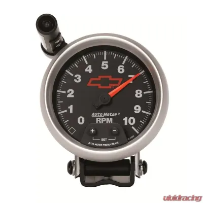 AutoMeter GAUGE; TACHOMETER; 3 3/4in.; 10K RPM; PEDESTAL W/EXT. QUICK-LITE; CHEVY RED BOWT - 3690-00406