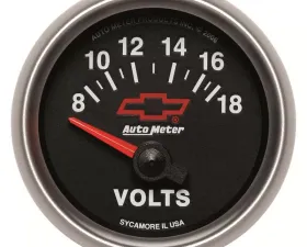 AutoMeter GAUGE; VOLTMETER; 2 1/16in.; 18V; ELECTRIC; CHEVY RED BOWTIE; BLACK