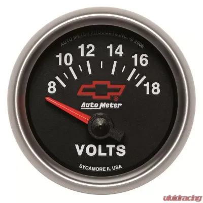 AutoMeter GAUGE; VOLTMETER; 2 1/16in.; 18V; ELECTRIC; CHEVY RED BOWTIE; BLACK - 3692-00406