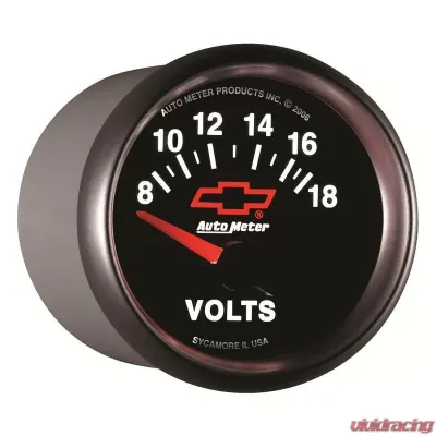 AutoMeter GAUGE; VOLTMETER; 2 1/16in.; 18V; ELECTRIC; CHEVY RED BOWTIE; BLACK - 3692-00406