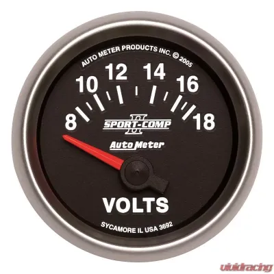 AutoMeter GAUGE; VOLTMETER; 2 1/16in.; 18V; ELECTRIC; SPORT-COMP II - 3692