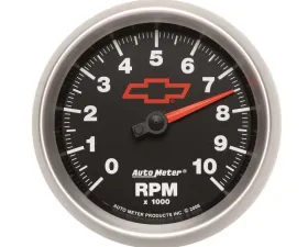 AutoMeter GAUGE; TACHOMETER; 3 3/8in.; 10K RPM; IN-DASH; CHEVY RED BOWTIE; BLACK