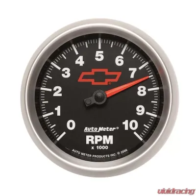 AutoMeter GAUGE; TACHOMETER; 3 3/8in.; 10K RPM; IN-DASH; CHEVY RED BOWTIE; BLACK - 3697-00406
