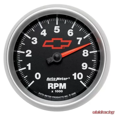 AutoMeter GAUGE; TACHOMETER; 3 3/8in.; 10K RPM; IN-DASH; CHEVY RED BOWTIE; BLACK - 3697-00406