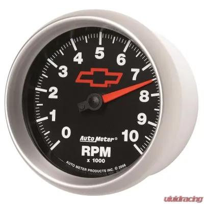AutoMeter GAUGE; TACHOMETER; 3 3/8in.; 10K RPM; IN-DASH; CHEVY RED BOWTIE; BLACK - 3697-00406