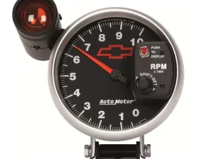 AutoMeter GAUGE; TACHOMETER; 5in.; 10K RPM; PEDESTAL W/EXT. SHIFT-LITE; CHEVY RED BOWTIE;