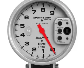 AutoMeter GAUGE; TACHOMETER; 5in.; 9K RPM; PEDESTAL W/RPM PLAYBACK; ULTRA-LITE