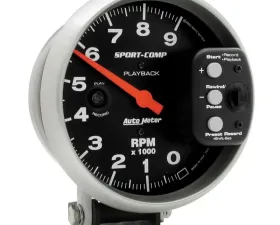 AutoMeter GAUGE; TACHOMETER; 5in.; 9K RPM; PEDESTAL W/RPM PLAYBACK; SPORT-COMP