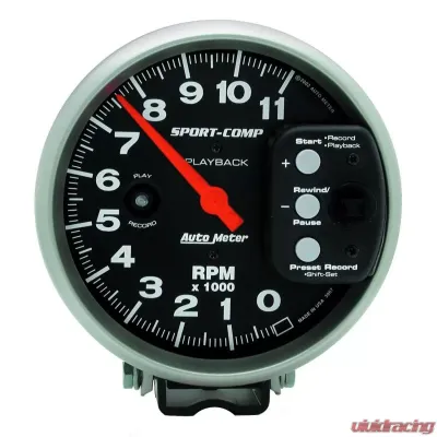 AutoMeter GAUGE; TACHOMETER; 5in.; 11K RPM; PEDESTAL W/RPM PLAYBACK; SPORT-COMP - 3967