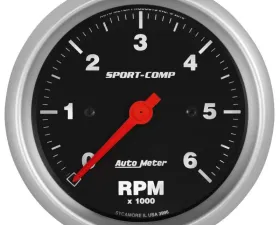 AutoMeter GAUGE; TACHOMETER; 3 3/8in.; 6K RPM; IN-DASH; SPORT-COMP