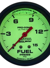 AutoMeter GAUGE; FUEL PRESS; 2 5/8in.; 15PSI; LIQUID FILLED MECH; GLOW IN DARK; ULTRA-NITE                                     - 4211 - Image 2