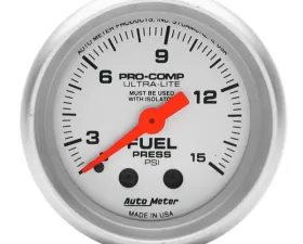 AutoMeter GAUGE; FUEL PRESSURE; 2 1/16in.; 15PSI; MECHANICAL; ULTRA-LITE