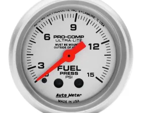 AutoMeter GAUGE; FUEL PRESSURE; 2 1/16in.; 15PSI; MECHANICAL W/ISOLATOR; ULTRA-LITE