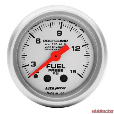 AutoMeter GAUGE; FUEL PRESSURE; 2 1/16in.; 15PSI; MECHANICAL W/ISOLATOR; ULTRA-LITE - 4313