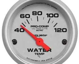 AutoMeter GAUGE; WATER TEMP; 2 1/16in.; 40-120deg.C; ELECTRIC; ULTRA-LITE