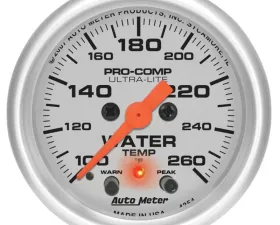 AutoMeter GAUGE; WATER TEMP; 2 1/16in.; 260deg.F; DIGITAL STEPPER MOTOR W/PK/WRN; ULTRA-LI