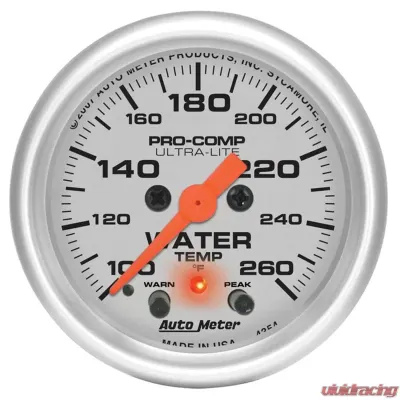 AutoMeter GAUGE; WATER TEMP; 2 1/16in.; 260deg.F; DIGITAL STEPPER MOTOR W/PK/WRN; ULTRA-LI - 4354