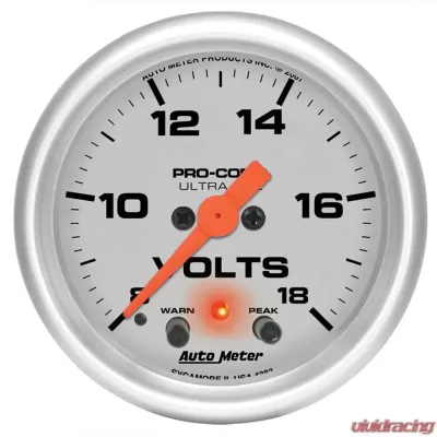 AutoMeter GAUGE; VOLTMETER; 2 1/16in.; 18V; DIGITAL STEPPER MOTOR W/PEAK/WARN; ULTRA-LITE - 4383