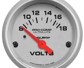 AutoMeter GAUGE; VOLTMETER; 2 1/16in.; 18V; ELEC; ULTRA-LITE