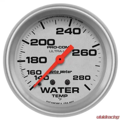 AutoMeter GAUGE; WATER TEMP; 2 5/8in.; 140-280deg.F; MECHANICAL; ULTRA-LITE - 4431
