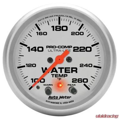 AutoMeter GAUGE; WATER TEMP; 2 5/8in.; 260deg.F; DIGITAL STEPPER MOTOR W/PK/WRN; ULTRA-LIT - 4454