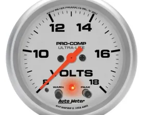 AutoMeter GAUGE; VOLTMETER; 2 5/8in.; 18V; DIGITAL STEPPER MOTOR W/PEAK/WARN; ULTRA-LITE